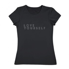 Женская футболка хлопок с принтом LOVR YOUSELF , 100% хлопок | прямой крой, круглый вырез горловины, длина до линии бедер, слегка спущенное плечо | bangtan boys | bts | бантаны | бтс
