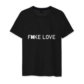 Мужская футболка хлопок с принтом FAKE LOVE_ , 100% хлопок | прямой крой, круглый вырез горловины, длина до линии бедер, слегка спущенное плечо. | Тематика изображения на принте: bangtan boys | bts | бантаны | бтс