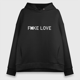 Женское худи Oversize хлопок с принтом FAKE LOVE_ , френч-терри — 70% хлопок, 30% полиэстер. Мягкий теплый начес внутри —100% хлопок | боковые карманы, эластичные манжеты и нижняя кромка, капюшон на магнитной кнопке | bangtan boys | bts | бантаны | бтс