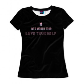 Женская футболка 3D с принтом BTS WORLD TOUR_color , 100% полиэфир ( синтетическое хлопкоподобное полотно) | прямой крой, круглый вырез горловины, длина до линии бедер | Тематика изображения на принте: bangtan boys | bts | бантаны | бтс