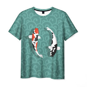 Мужская футболка 3D с принтом Японские рыбки , 100% полиэфир | прямой крой, круглый вырез горловины, длина до линии бедер | Тематика изображения на принте: карпы | кои | рыбы | япония