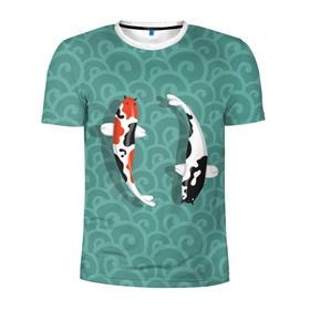Мужская футболка 3D спортивная с принтом Японские рыбки , 100% полиэстер с улучшенными характеристиками | приталенный силуэт, круглая горловина, широкие плечи, сужается к линии бедра | карпы | кои | рыбы | япония