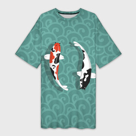 Платье-футболка 3D с принтом Японские рыбки ,  |  | карпы | кои | рыбы | япония
