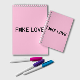 Блокнот с принтом FAKE LOVE_pink , 100% бумага | 48 листов, плотность листов — 60 г/м2, плотность картонной обложки — 250 г/м2. Листы скреплены удобной пружинной спиралью. Цвет линий — светло-серый
 | bangtan boys | bts | бантаны | бтс