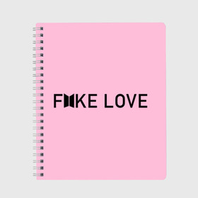 Тетрадь с принтом FAKE LOVE_pink , 100% бумага | 48 листов, плотность листов — 60 г/м2, плотность картонной обложки — 250 г/м2. Листы скреплены сбоку удобной пружинной спиралью. Уголки страниц и обложки скругленные. Цвет линий — светло-серый
 | bangtan boys | bts | бантаны | бтс