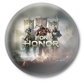 Значок с принтом For Honor ,  металл | круглая форма, металлическая застежка в виде булавки | and | hack | slash | викинг | за честь | игра | оружие | рыцарь | самурай | стратегия | файтинг