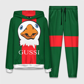Женский костюм 3D (с толстовкой) с принтом GUSSI ,  |  | gucci | gussi ga ga ga | gussi gang | бренд | гусь | птица