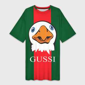 Платье-футболка 3D с принтом GUSSI ,  |  | Тематика изображения на принте: gucci | gussi ga ga ga | gussi gang | бренд | гусь | птица