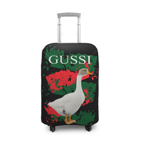 Чехол для чемодана 3D с принтом Gussi , 86% полиэфир, 14% спандекс | двустороннее нанесение принта, прорези для ручек и колес | gucci | gussi ga ga ga | gussi gang | бренд | гусь | птица