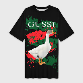 Платье-футболка 3D с принтом Gussi ,  |  | gucci | gussi ga ga ga | gussi gang | бренд | гусь | птица