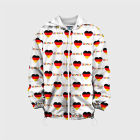 Детская куртка 3D с принтом Love Germany , 100% полиэстер | застежка — молния, подол и капюшон оформлены резинкой с фиксаторами, по бокам — два кармана без застежек, один потайной карман на груди, плотность верхнего слоя — 90 г/м2; плотность флисового подклада — 260 г/м2 | Тематика изображения на принте: germany | германия