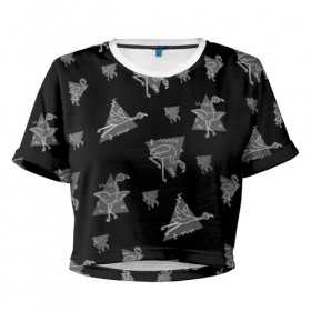 Женская футболка Cropp-top с принтом Дивный фламинго , 100% полиэстер | круглая горловина, длина футболки до линии талии, рукава с отворотами | 