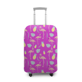 Чехол для чемодана 3D с принтом Тропическое наслаждения , 86% полиэфир, 14% спандекс | двустороннее нанесение принта, прорези для ручек и колес | африка | крылья | мода | прикольные | природа | птица | розовый | фламинго | цвет | яркие