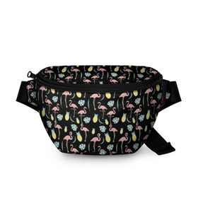 Поясная сумка 3D с принтом Розовый фламинго , 100% полиэстер | плотная ткань, ремень с регулируемой длиной, внутри несколько карманов для мелочей, основное отделение и карман с обратной стороны сумки застегиваются на молнию | африка | крылья | мода | прикольные | природа | птица | розовый | фламинго | цвет | яркие