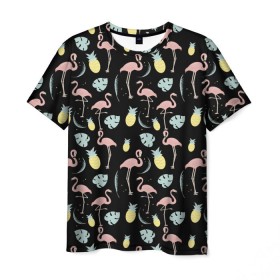 Мужская футболка 3D с принтом Розовый фламинго , 100% полиэфир | прямой крой, круглый вырез горловины, длина до линии бедер | Тематика изображения на принте: африка | крылья | мода | прикольные | природа | птица | розовый | фламинго | цвет | яркие