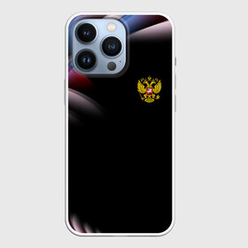 Чехол для iPhone 13 Pro с принтом Россия ,  |  | Тематика изображения на принте: abstraction | grunge | russia | sport | абстракция | герб | краска | русский | символика рф | спорт | спортивный | триколор | униформа | форма | я русский