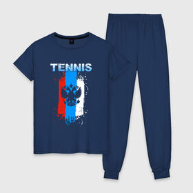 Женская пижама хлопок с принтом Tennis , 100% хлопок | брюки и футболка прямого кроя, без карманов, на брюках мягкая резинка на поясе и по низу штанин | itf | sport | tennis | большой | линии | мяч | надпись | полосы | ракетка | россии | россия | рф | сборная | символ | состязание | спорт | спортсмен | теннис | теннисист | теннисистка | флаг