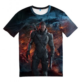 Мужская футболка 3D с принтом Mass Effect 3 , 100% полиэфир | прямой крой, круглый вырез горловины, длина до линии бедер | action | edition | rpg | shooter | special | геты | жнецы | инженер | разведчик | солдат | страж | цербер | штурмовик | шутер