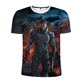 Мужская футболка 3D спортивная с принтом Mass Effect 3 , 100% полиэстер с улучшенными характеристиками | приталенный силуэт, круглая горловина, широкие плечи, сужается к линии бедра | action | edition | rpg | shooter | special | геты | жнецы | инженер | разведчик | солдат | страж | цербер | штурмовик | шутер