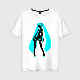 Женская футболка хлопок Oversize с принтом Hatsune Miku , 100% хлопок | свободный крой, круглый ворот, спущенный рукав, длина до линии бедер
 | anime | aquamarin | aquamarine | everlasting | hatsune | j pop | miku | projectdiva | singer | summer | vocaloid | аквамарин | аниме | бесконечное | вокалоид | лето | мику | певица | хацуне | хацунэ