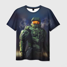 Мужская футболка 3D с принтом Halo , 100% полиэфир | прямой крой, круглый вырез горловины, длина до линии бедер | Тематика изображения на принте: combat | evolved | fps | космос | медиа | научно | ореол | оружия | стратегия | фантастика | франшиза