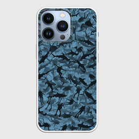 Чехол для iPhone 13 Pro с принтом Акулы и дайверы ,  |  | аквалангист | камуфляж | милитари | молот | море | рыба