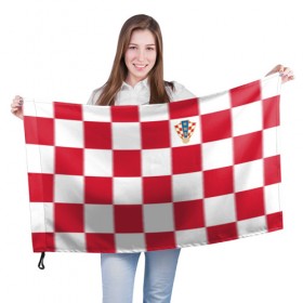 Флаг 3D с принтом Форма Хорватии , 100% полиэстер | плотность ткани — 95 г/м2, размер — 67 х 109 см. Принт наносится с одной стороны | football | sport | команды чм | сборная хорватии | сборные по футболу | сборные чм | футбол | хорватия | чемпионат мира