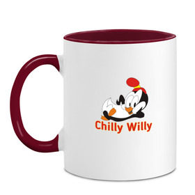 Кружка двухцветная с принтом Chilly Willy , керамика | объем — 330 мл, диаметр — 80 мм. Цветная ручка и кайма сверху, в некоторых цветах — вся внутренняя часть | chilly | chilly willy | арт | животные | милые | мультфильмы | пингвины | чилли вилли