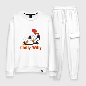 Женский костюм хлопок с принтом Chilly Willy , 100% хлопок | на свитшоте круглая горловина, мягкая резинка по низу. Брюки заужены к низу, на них два вида карманов: два 