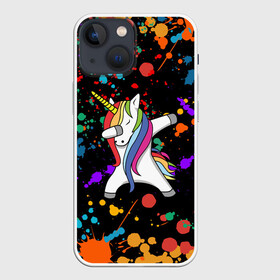 Чехол для iPhone 13 mini с принтом ЕДИНОРОГ РАДУГА | RAINBOW UNICORN ,  |  | color | dab | pony | rainbow | unicornis dab | брызги | даб | единорог | единорог радуга | животные | краски | красочные | ляпистые | пони | радуга | цвета радуги