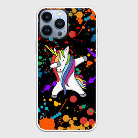 Чехол для iPhone 13 Pro Max с принтом ЕДИНОРОГ РАДУГА | RAINBOW UNICORN ,  |  | color | dab | pony | rainbow | unicornis dab | брызги | даб | единорог | единорог радуга | животные | краски | красочные | ляпистые | пони | радуга | цвета радуги
