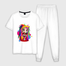 Мужская пижама хлопок с принтом 6IX9INE COLORS , 100% хлопок | брюки и футболка прямого кроя, без карманов, на брюках мягкая резинка на поясе и по низу штанин
 | Тематика изображения на принте: 6ix9ine | sixnine | tekashi