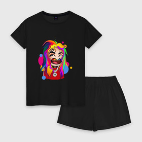 Женская пижама с шортиками хлопок с принтом 6IX9INE COLORS , 100% хлопок | футболка прямого кроя, шорты свободные с широкой мягкой резинкой | 6ix9ine | sixnine | tekashi