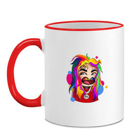 Кружка двухцветная с принтом 6IX9INE COLORS , керамика | объем — 330 мл, диаметр — 80 мм. Цветная ручка и кайма сверху, в некоторых цветах — вся внутренняя часть | 6ix9ine | sixnine | tekashi