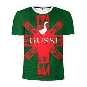 Мужская футболка 3D спортивная с принтом GUSSI Union Jack , 100% полиэстер с улучшенными характеристиками | приталенный силуэт, круглая горловина, широкие плечи, сужается к линии бедра | gucci | gussi ga ga ga | gussi gang | бренд | британия | великобритания | птица | юнион джек