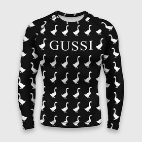 Мужской рашгард 3D с принтом Gussi Black ,  |  | Тематика изображения на принте: gucci | gussi ga ga ga | gussi gang | бренд | гусь | птица