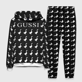 Мужской костюм 3D (с толстовкой) с принтом Gussi Black ,  |  | gucci | gussi ga ga ga | gussi gang | бренд | гусь | птица