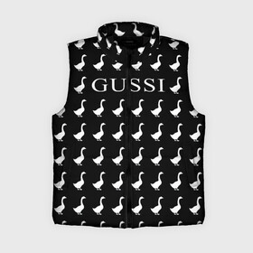 Женский жилет утепленный 3D с принтом Gussi Black ,  |  | Тематика изображения на принте: gucci | gussi ga ga ga | gussi gang | бренд | гусь | птица