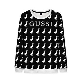 Мужской свитшот 3D с принтом Gussi Black , 100% полиэстер с мягким внутренним слоем | круглый вырез горловины, мягкая резинка на манжетах и поясе, свободная посадка по фигуре | gucci | gussi ga ga ga | gussi gang | бренд | гусь | птица