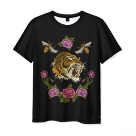 Мужская футболка 3D с принтом GG Tiger , 100% полиэфир | прямой крой, круглый вырез горловины, длина до линии бедер | bee | brand | flower | flowers | gg | ggang | gucci | guccigang | tiger | вышивка | гг | гуччи | пчела | пчелы | тигр | цветок | цветы