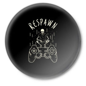 Значок с принтом respawn ,  металл | круглая форма, металлическая застежка в виде булавки | bone | gamepad | skull | джойстик | скелет | череп