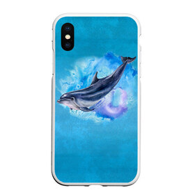 Чехол для iPhone XS Max матовый с принтом Дельфин , Силикон | Область печати: задняя сторона чехла, без боковых панелей | Тематика изображения на принте: dolphin | акварель | дельфин | море | морские млекопитающие | океан | синий