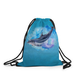 Рюкзак-мешок 3D с принтом Дельфин , 100% полиэстер | плотность ткани — 200 г/м2, размер — 35 х 45 см; лямки — толстые шнурки, застежка на шнуровке, без карманов и подкладки | Тематика изображения на принте: dolphin | акварель | дельфин | море | морские млекопитающие | океан | синий