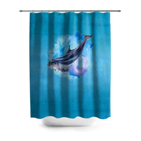 Штора 3D для ванной с принтом Дельфин , 100% полиэстер | плотность материала — 100 г/м2. Стандартный размер — 146 см х 180 см. По верхнему краю — пластиковые люверсы для креплений. В комплекте 10 пластиковых колец | dolphin | акварель | дельфин | море | морские млекопитающие | океан | синий