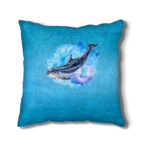 Подушка 3D с принтом Дельфин , наволочка – 100% полиэстер, наполнитель – холлофайбер (легкий наполнитель, не вызывает аллергию). | состоит из подушки и наволочки. Наволочка на молнии, легко снимается для стирки | dolphin | акварель | дельфин | море | морские млекопитающие | океан | синий