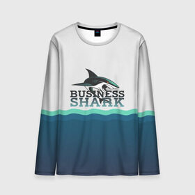 Мужской лонгслив 3D с принтом Бизнес-акула , 100% полиэстер | длинные рукава, круглый вырез горловины, полуприлегающий силуэт | business | fish | letterin | sea | shark | water | акула | белый | бизнес | вектор | вода | зубы | логотип | море | надпись | оранжевый | охотник | рыба | синий | текст | тень | хищник | черный