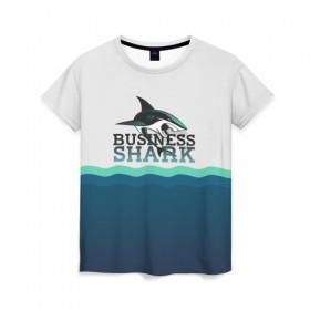 Женская футболка 3D с принтом Бизнес-акула , 100% полиэфир ( синтетическое хлопкоподобное полотно) | прямой крой, круглый вырез горловины, длина до линии бедер | business | fish | letterin | sea | shark | water | акула | белый | бизнес | вектор | вода | зубы | логотип | море | надпись | оранжевый | охотник | рыба | синий | текст | тень | хищник | черный