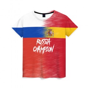 Женская футболка 3D с принтом Россия Испания , 100% полиэфир ( синтетическое хлопкоподобное полотно) | прямой крой, круглый вырез горловины, длина до линии бедер | cup | fifa | russia | world | фифа | чемпионат мира