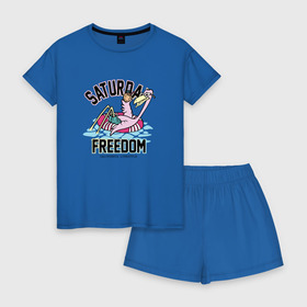 Женская пижама с шортиками хлопок с принтом Фламинго Суббота , 100% хлопок | футболка прямого кроя, шорты свободные с широкой мягкой резинкой | выходной | калифорния | летние | летняя | лето | отдых | свобода | суббота