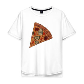 Мужская футболка хлопок Oversize с принтом Пицца кусочек , 100% хлопок | свободный крой, круглый ворот, “спинка” длиннее передней части | 